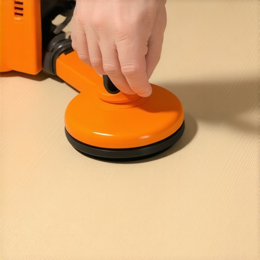 A person using a suction cup tool to slide a laminate plank and close a gap in a home floor.
