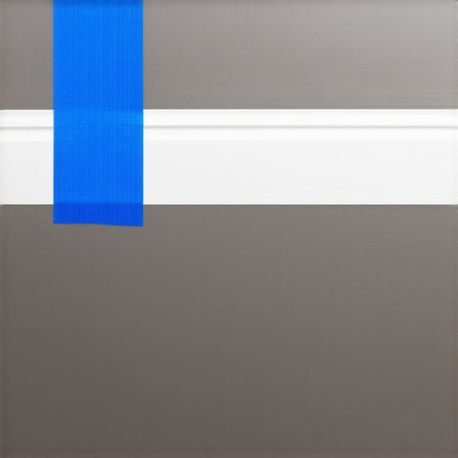 Close-up of baseboard caulking using blue tape for a sharp professional finish.