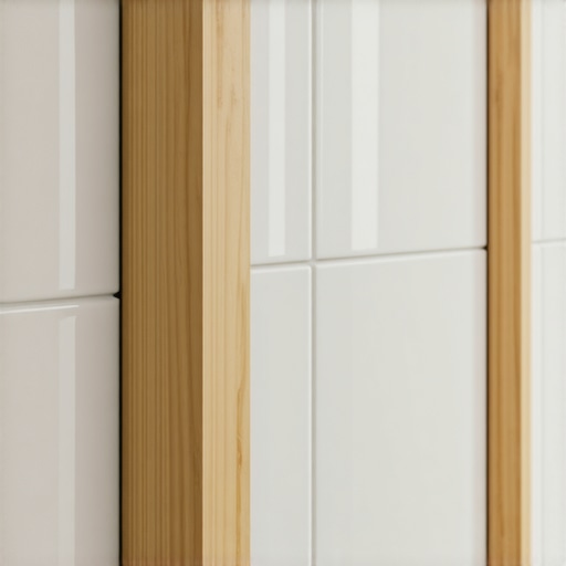 A wooden block used as a rigid spacer to support the first row of shower tiles during installation.